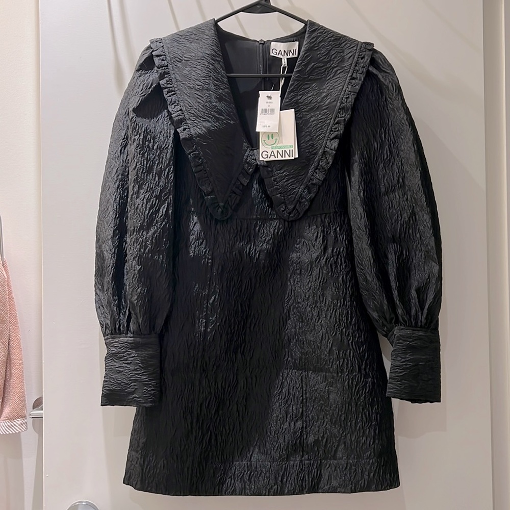 GANNI
black Ruffled organza-jacquard mini dress